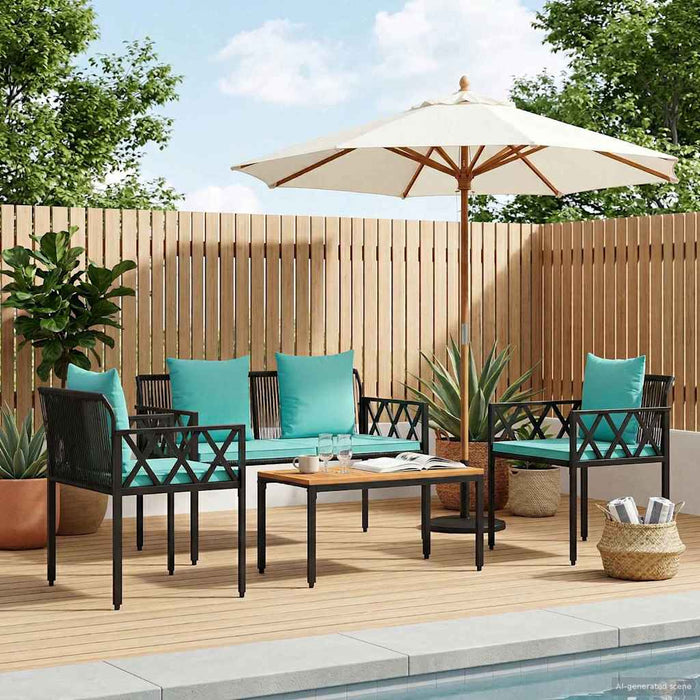 Set de Mobilier pentru Exterior 4 pcs Negru și Turcoaz WALTI