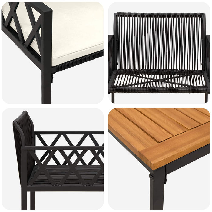 Set de Mobilier pentru Exterior 3 pcs Negru și Alb crem WALTI