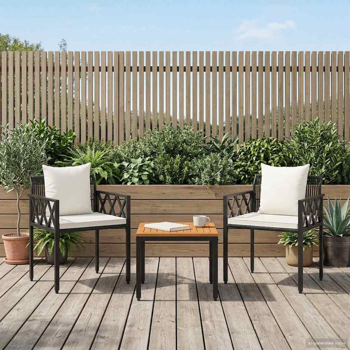 Set de Mobilier pentru Exterior 3 pcs Negru și Alb crem WALTI