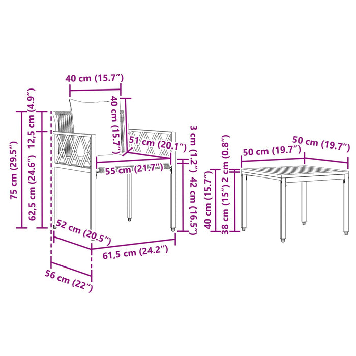 Set de Mobilier pentru Exterior 3 pcs Negru și Alb crem WALTI