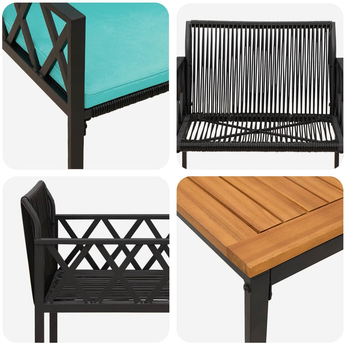 Set de Mobilier pentru Exterior 3 pcs Negru și Turcoaz WALTI