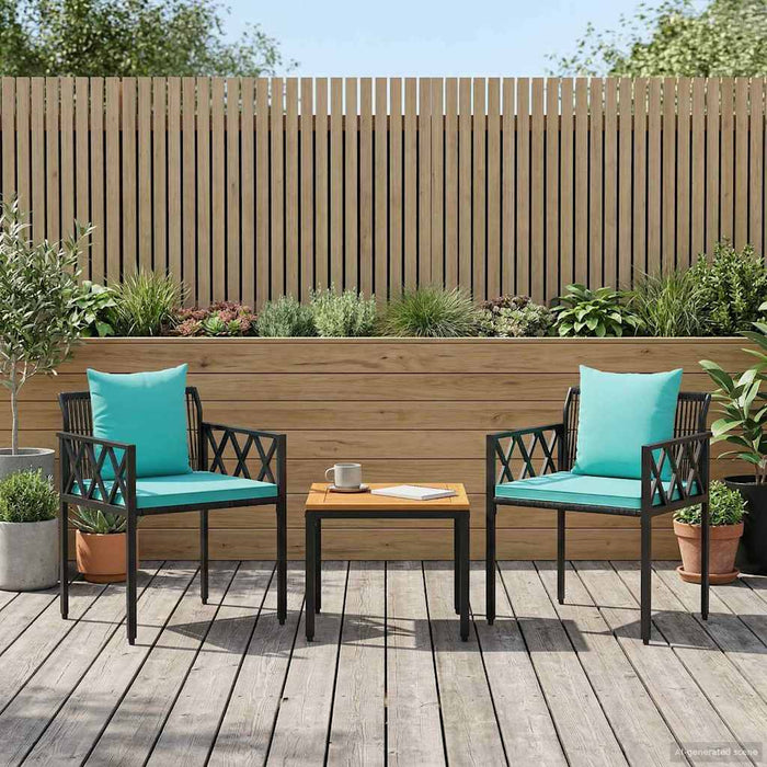 Set de Mobilier pentru Exterior 3 pcs Negru și Turcoaz WALTI