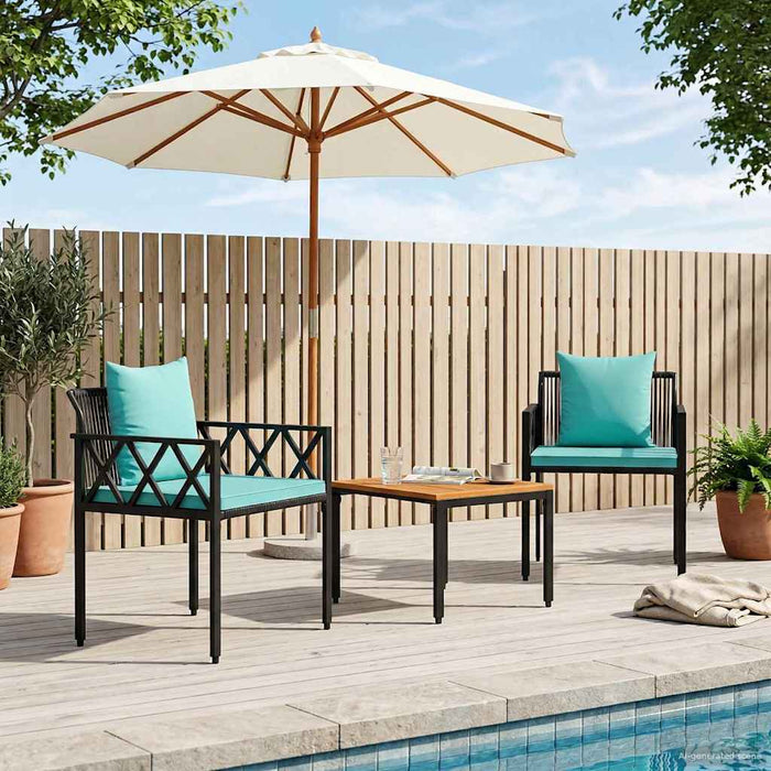 Set de Mobilier pentru Exterior 3 pcs Negru și Turcoaz WALTI