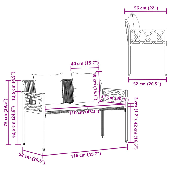 Bănci pentru exterior 2 -Seater 116 x 56 x 75 cm poliratan - WALTI WALTI
