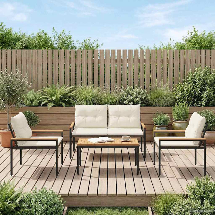Set de Mobilier pentru Exterior 4 pcs Alb crem poliratan WALTI
