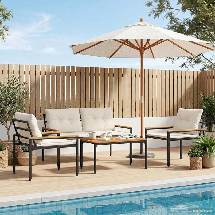 Set de Mobilier pentru Exterior 4 pcs Alb crem poliratan WALTI