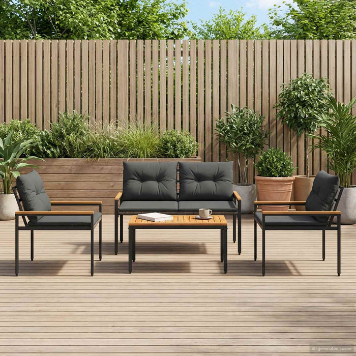 Set de Mobilier pentru Exterior 4 pcs Gri închis poliratan WALTI