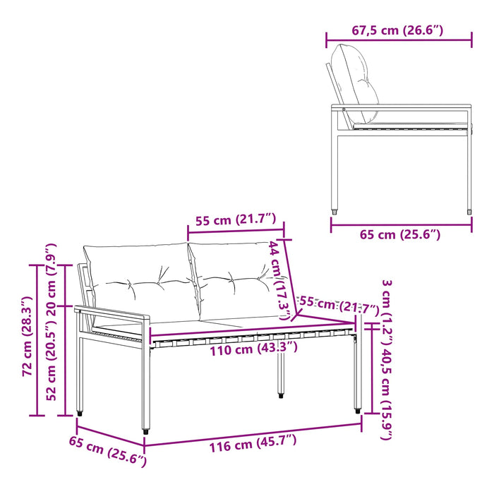 Bancă de exterior 2 -Seater 116 x 67,5 x 72 cm poliratan WALTI