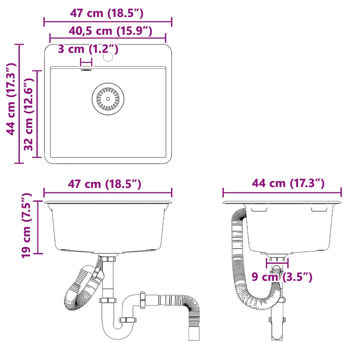Chiuvetă Alb 470 x 440 mm Granit - WALTI WALTI