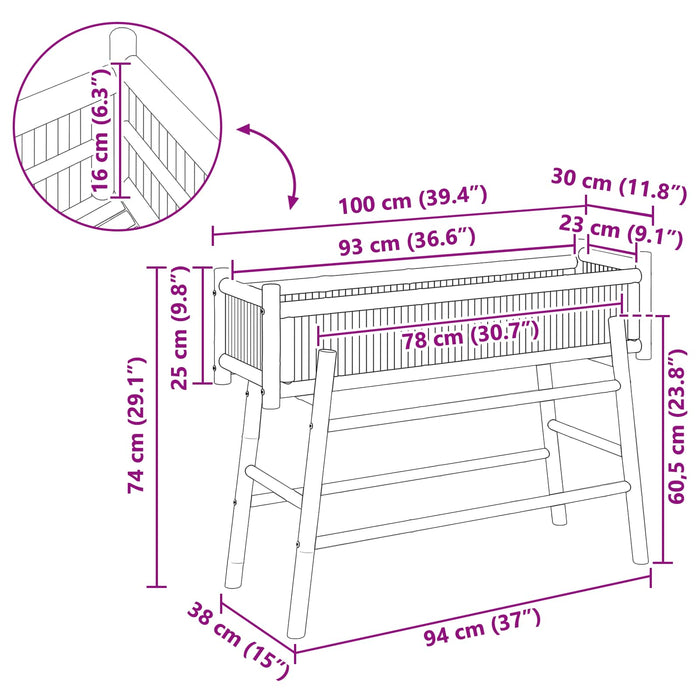 Ghiveci pentru Grădină cu Suport natural 100 x 38 x 74 cm - WALTI WALTI