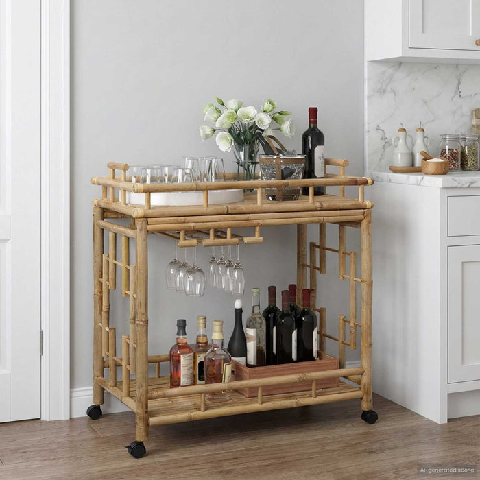 Carucior de vin cu roți natural 85 x 50 x 93 cm Bambus - WALTI WALTI