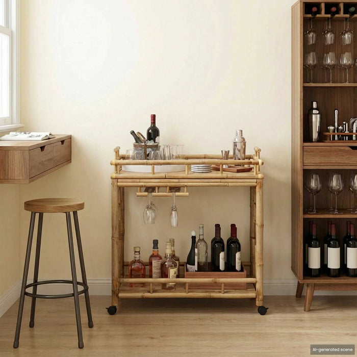 Carucior de vin cu roți natural 85 x 50 x 93 cm Bambus - WALTI WALTI