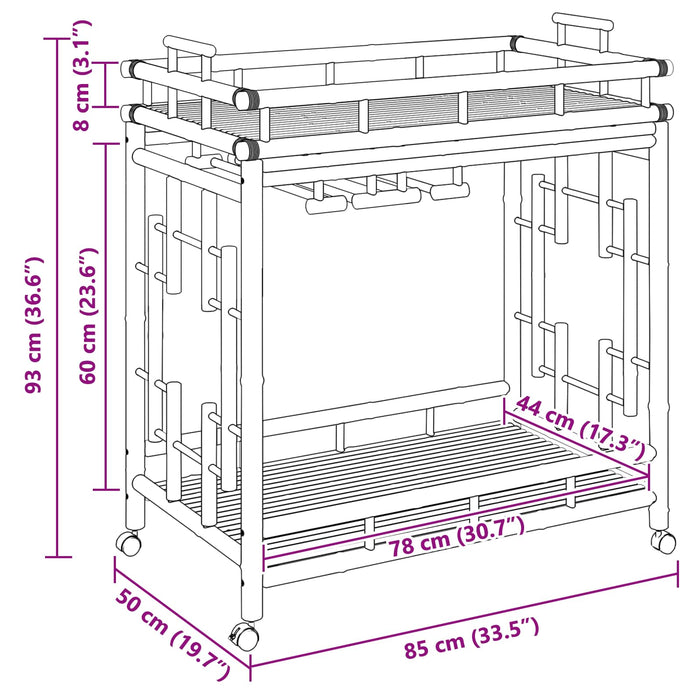 Carucior de vin cu roți natural 85 x 50 x 93 cm Bambus - WALTI WALTI