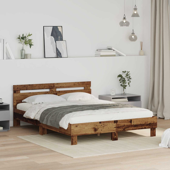 Cadru de pat cu headboard Lemn vechi 140 x 200 cm Lemn compozit - WALTI WALTI