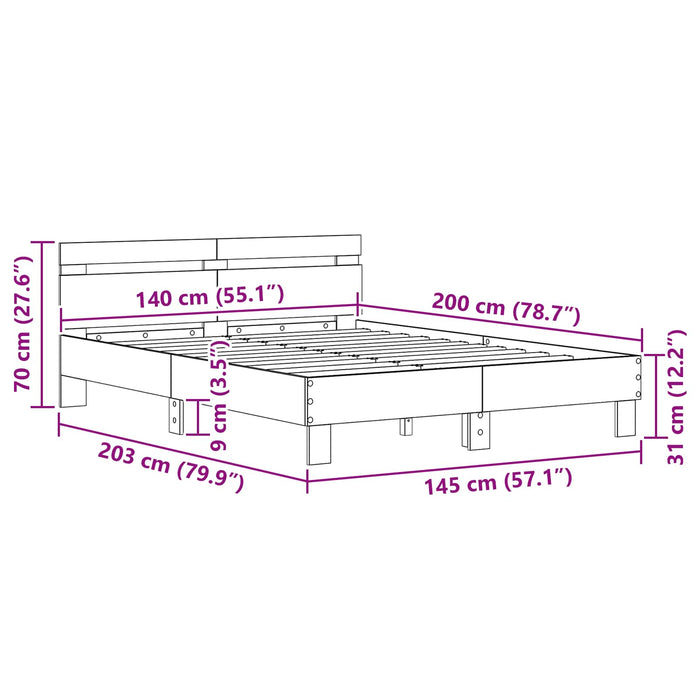 Cadru de pat cu headboard Lemn vechi 140 x 200 cm Lemn compozit - WALTI WALTI