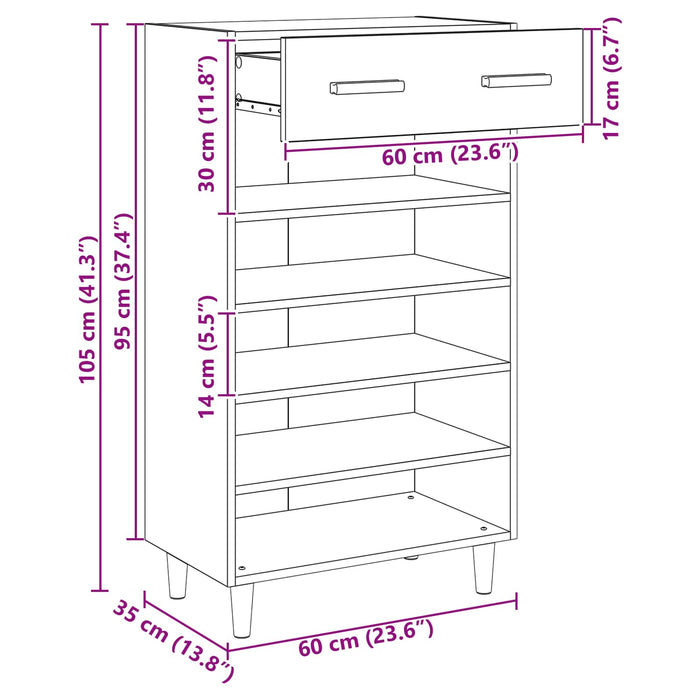 Dulap pentru pantofi cu raft Stejar artizanal 60 x 35 x 105 cm - WALTI WALTI