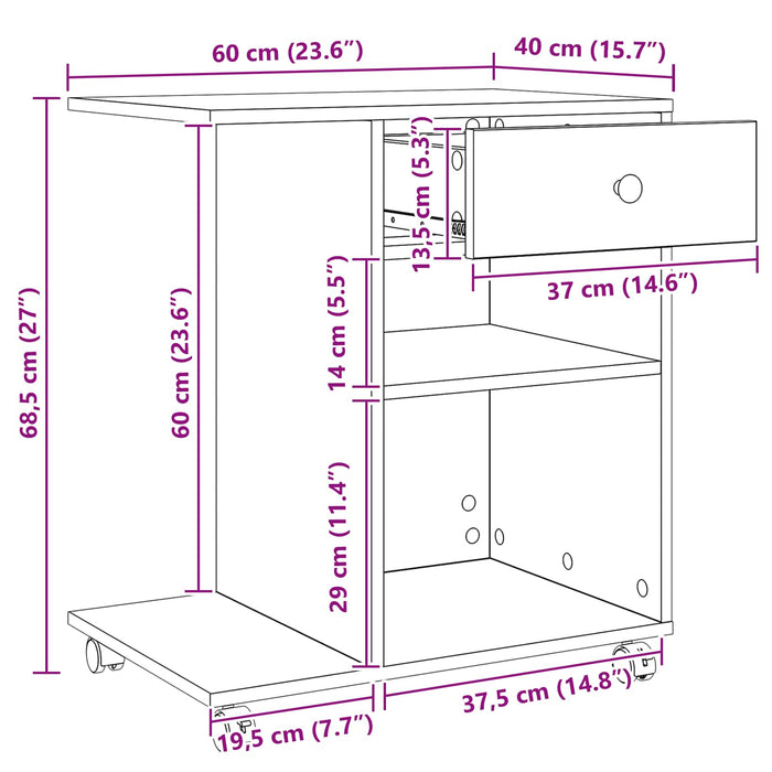 Suport pentru imprimantă Stejar artizanal 60 x 40 x 68.5 cm - WALTI WALTI