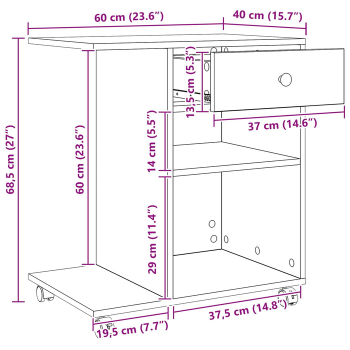 Suport pentru imprimantă Simplu Stejar Negru 60 x 40 x 68.5 cm - WALTI WALTI