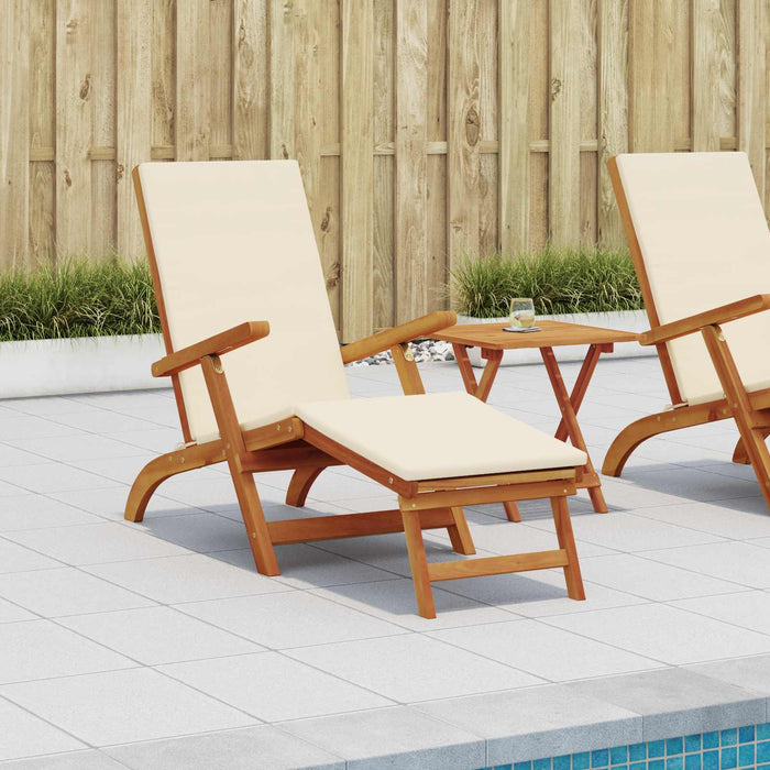 Șezlong pliabil și culisant 2 pcs Alb crem Lemn Solid de Acacia - WALTI WALTI