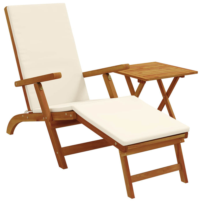 Șezlong pliabil și culisant 2 pcs Alb crem Lemn Solid de Acacia - WALTI WALTI