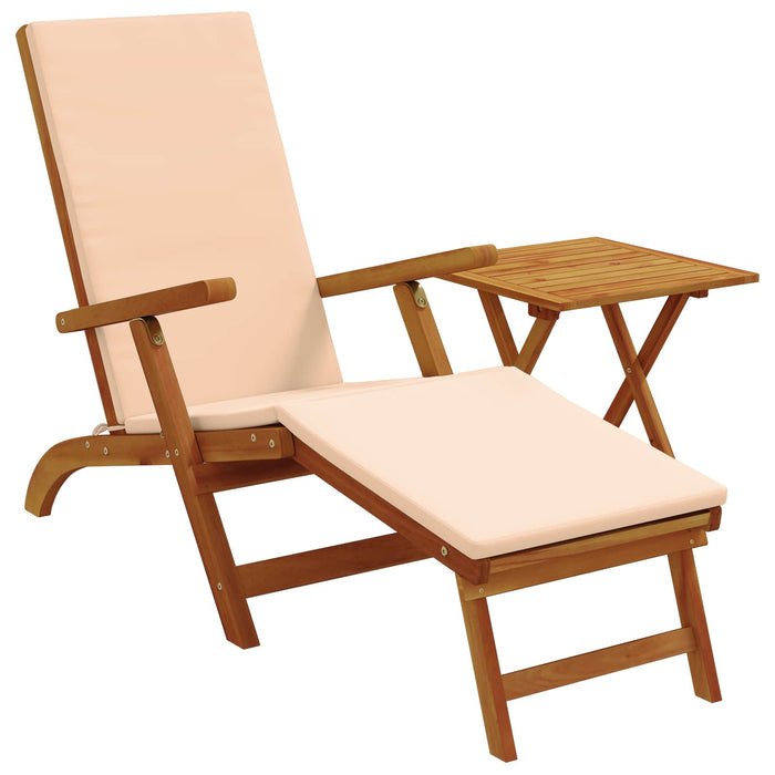 Șezlong pliabil și culisant 2 pcs Bej Lemn Solid de Acacia WALTI
