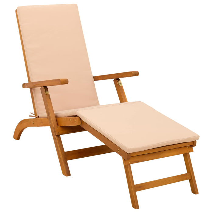 Șezlong pliabil și culisant 2 pcs Bej Lemn Solid de Acacia WALTI