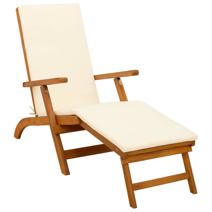 Șezlong pliabil și culisant 3 pcs Alb crem Lemn Solid de Acacia WALTI