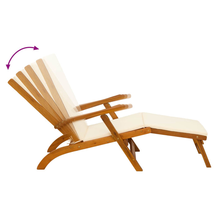 Șezlong pliabil și culisant 3 pcs Alb crem Lemn Solid de Acacia WALTI