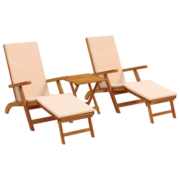 Șezlong pliabil și culisant 3 pcs Bej Lemn Solid de Acacia WALTI