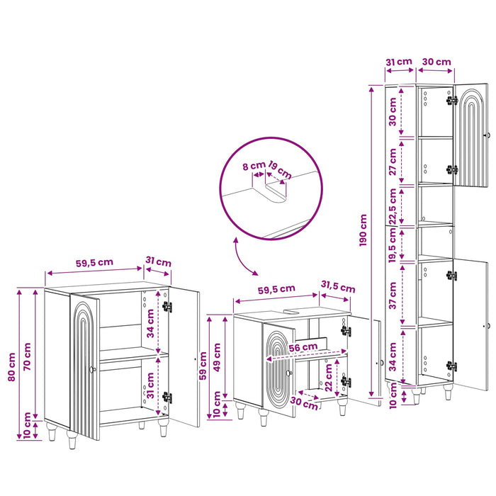 Set de cabinet pentru baie cu 3 piese ALKMAAR Negru - WALTI WALTI