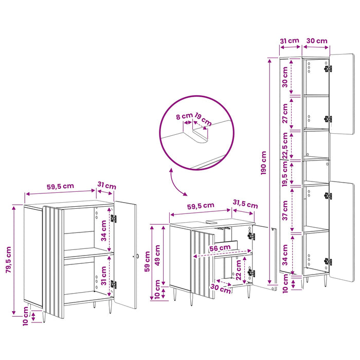 Set de cabinet pentru baie cu 3 piese ZWOLLE Negru - WALTI WALTI