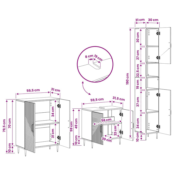 Set de cabinet pentru baie cu 3 piese HAARLEM Stejar Sonoma - WALTI WALTI