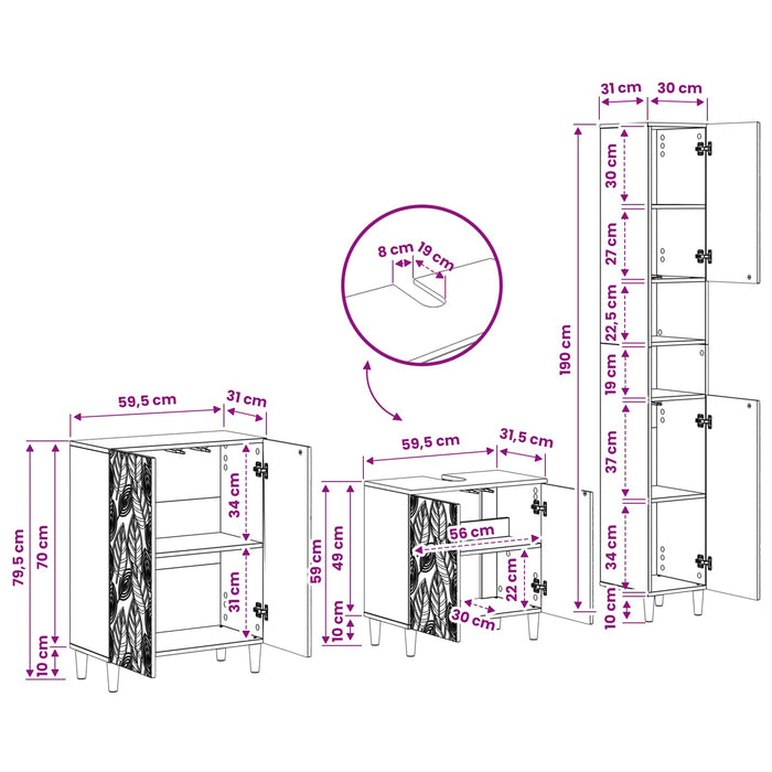 Set de cabinet pentru baie cu 3 piese DELFT Gri Beton - WALTI WALTI