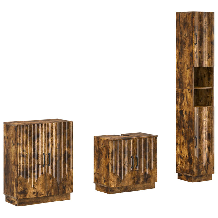 Set de cabinet pentru baie cu 3 piese HOORN Stejar fumuriu - WALTI WALTI