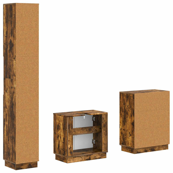 Set de cabinet pentru baie cu 3 piese HOORN Stejar fumuriu - WALTI WALTI
