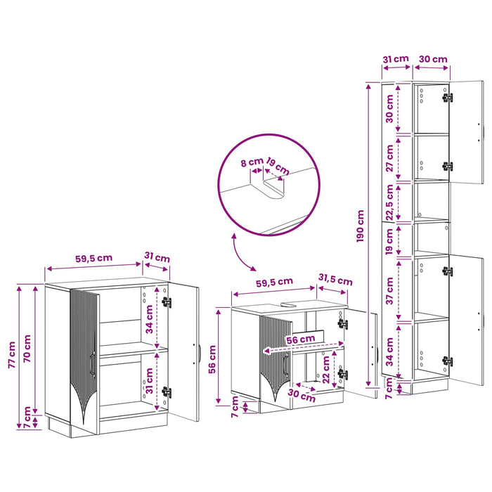 Set de cabinet pentru baie cu 3 piese HOORN Lemn vechi - WALTI WALTI