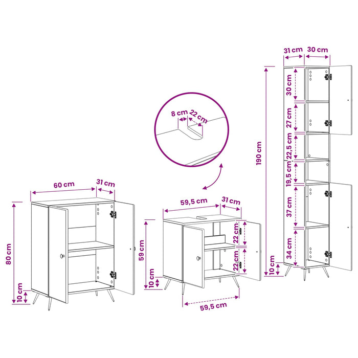 Set de cabinet pentru baie cu 3 piese BREDA Stejar Sonoma - WALTI WALTI