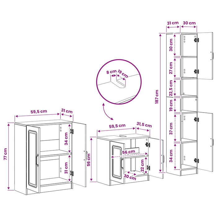 Set de cabinet pentru baie cu 3 piese UTRECHT Gri Beton - WALTI WALTI