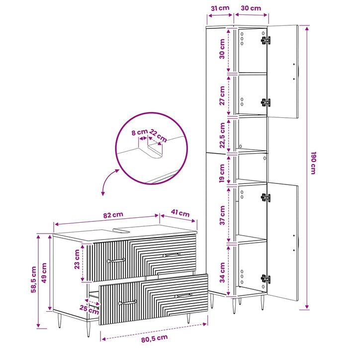 Set de dulapuri pentru baie, 2 piese HAARLEM Sonoma gri - WALTI WALTI