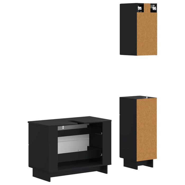 Set de cabinet pentru baie cu 3 piese EDE Negru Lemn prelucrat - WALTI WALTI