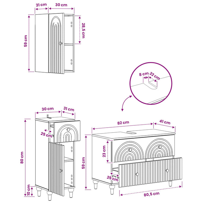 Set de cabinet pentru baie cu 3 piese ALKMAAR Negru - WALTI WALTI