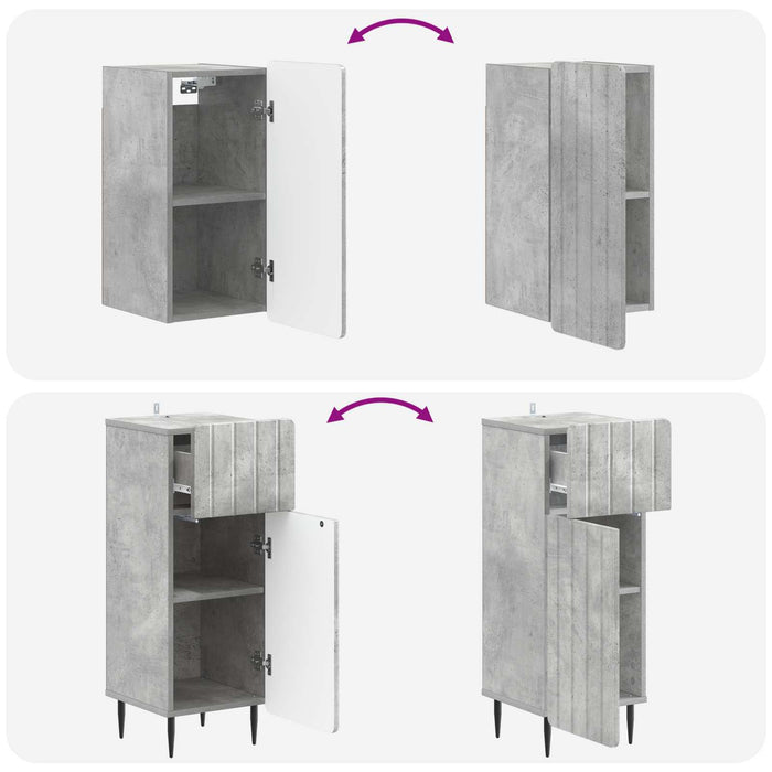 Set de cabinet pentru baie cu 3 piese ZWOLLE Gri Beton - WALTI WALTI