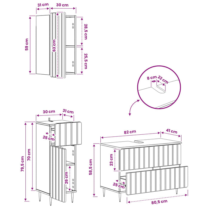 Set de cabinet pentru baie cu 3 piese ZWOLLE Gri Beton - WALTI WALTI