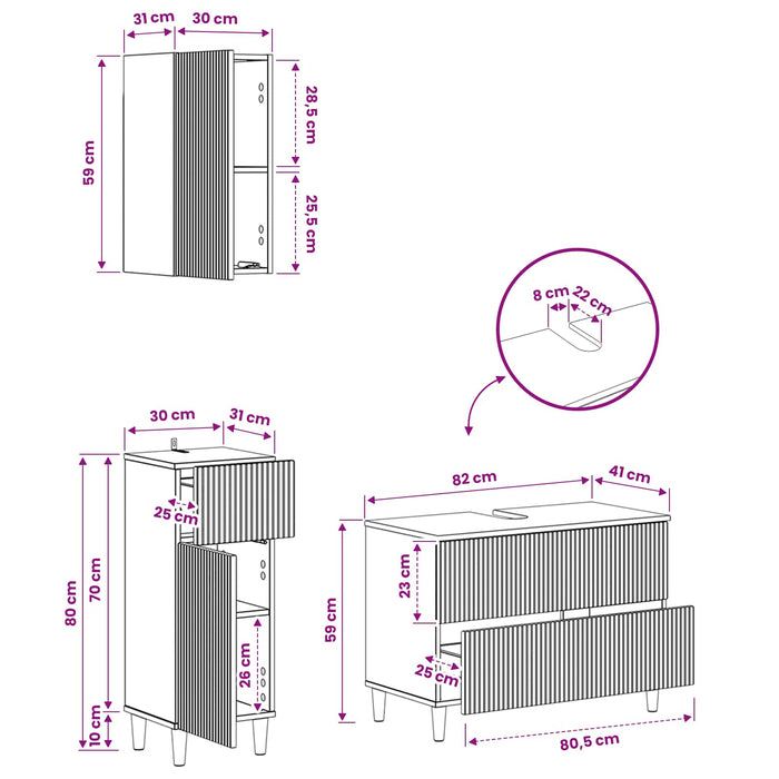 Set de cabinet pentru baie cu 3 piese ARNHEM Sonoma gri - WALTI WALTI