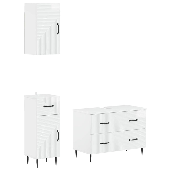 Set de cabinet pentru baie cu 3 piese HAARLEM Alb foarte lucios - WALTI WALTI