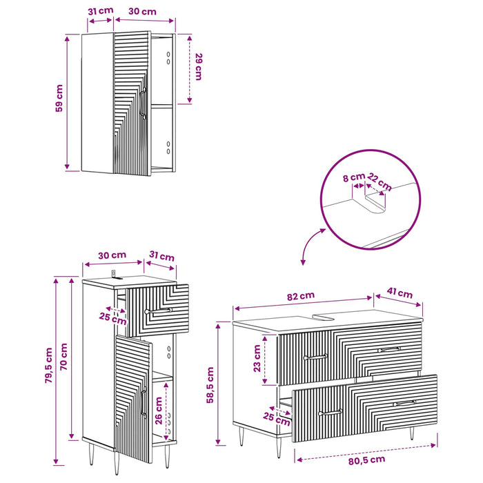 Set de cabinet pentru baie cu 3 piese HAARLEM Stejar fumuriu - WALTI WALTI