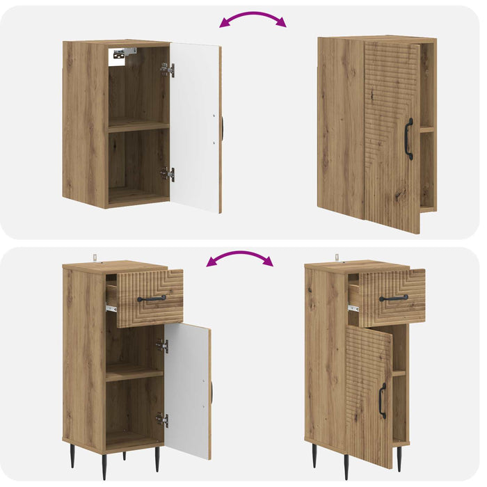 Set de cabinet pentru baie cu 3 piese HAARLEM Stejar Artizanal - WALTI WALTI