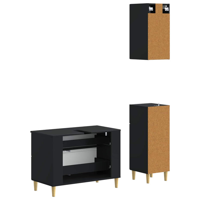 Set de cabinet pentru baie cu 3 piese DELFT Negru - WALTI WALTI