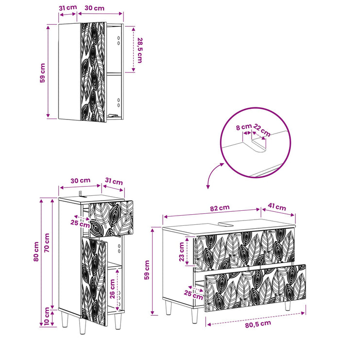 Set de cabinet pentru baie cu 3 piese DELFT Stejar Artizanal WALTI