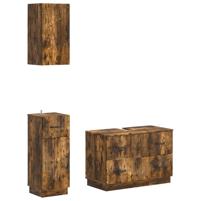 Set de cabinet pentru baie cu 3 piese HOORN Stejar fumuriu - WALTI WALTI